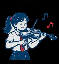 Schoolgirl playing violin illustration with musical notes