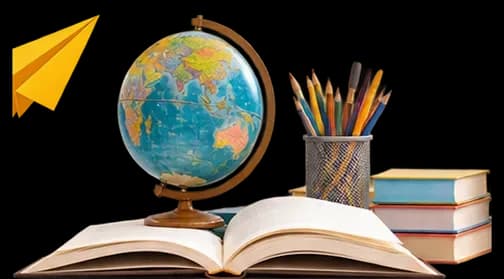 Educational essentials, globe and open book