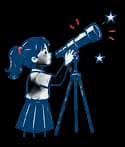 Student with telescope observing stars