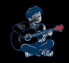 Student playing a guitar