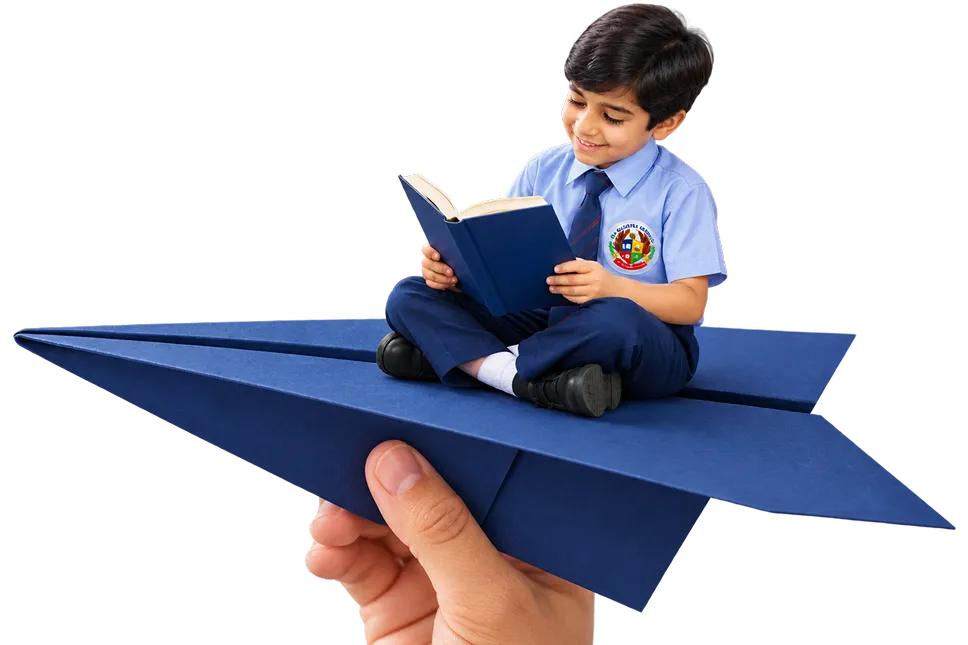 Student on paper plane